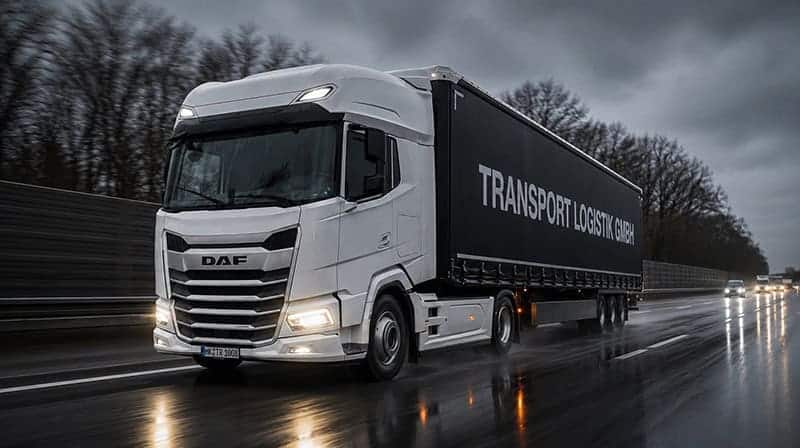 Transport Logistik GmbH - Full Service Logistic aus Iserlohn - Transport Logistik GmbH LKW auf nasser Strasse